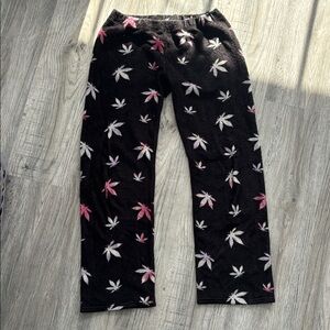 Rue21 Black Pajama Pants with Pink and White Leaf Print